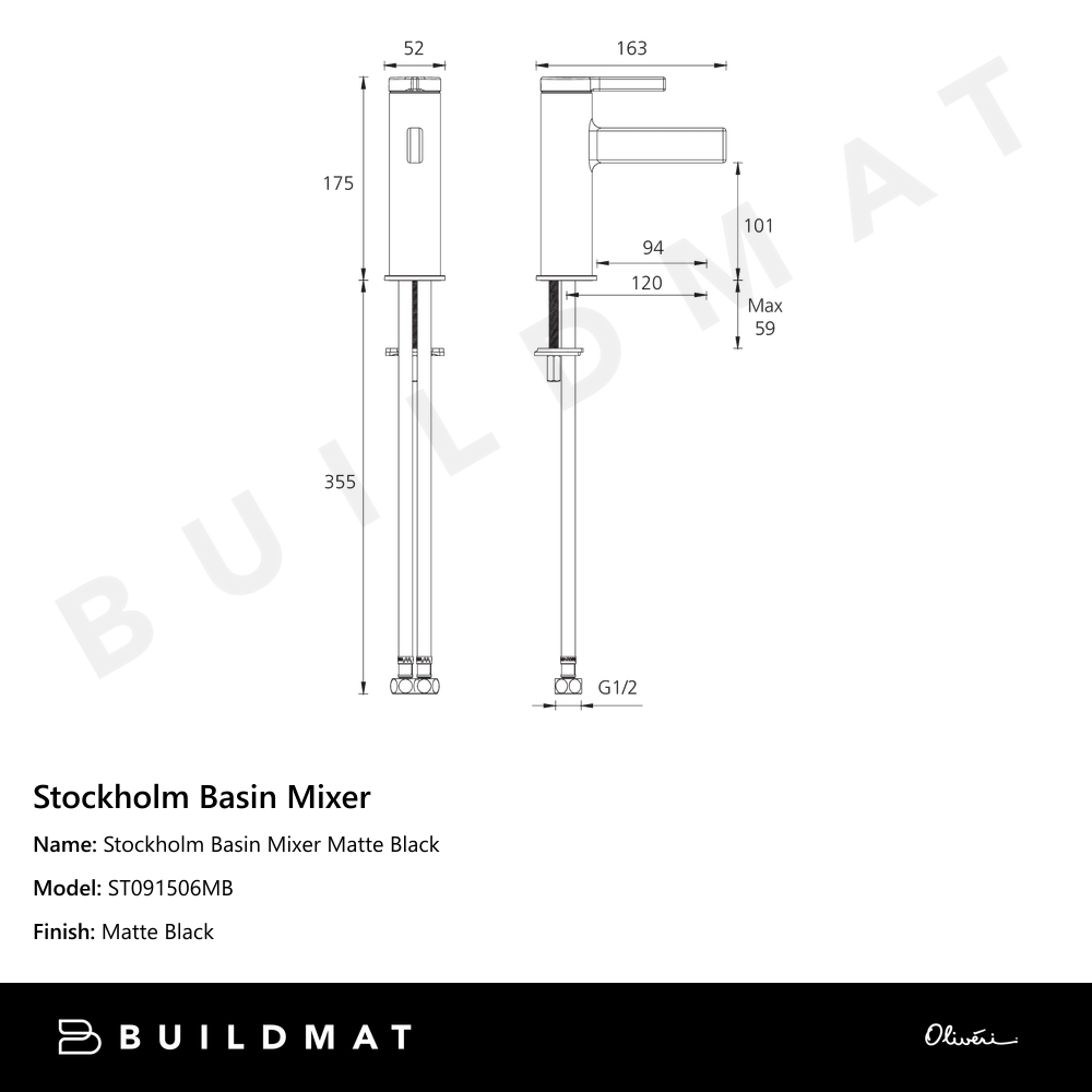 Oliveri Stockholm Basin Mixer Matte Black