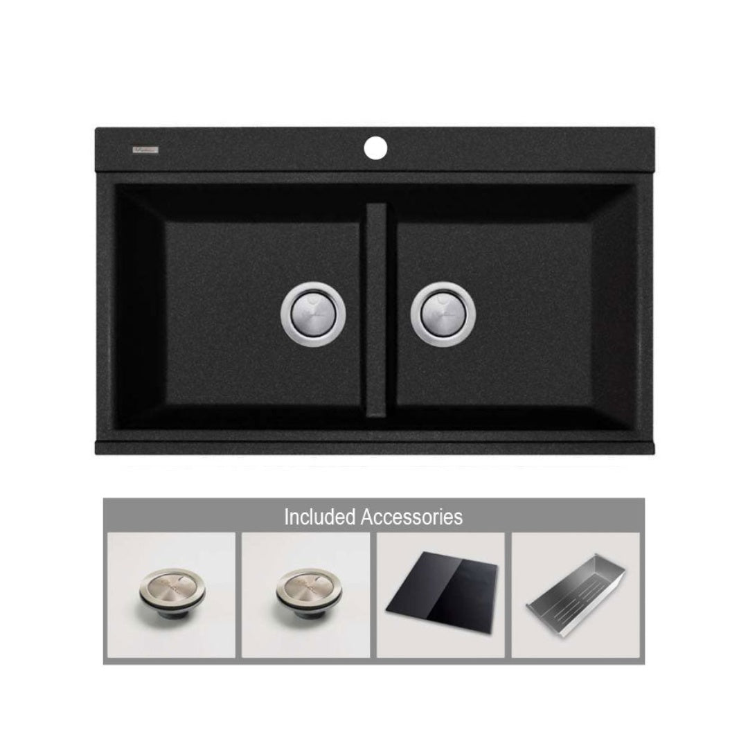 Oliveri Santorini  Double Bowl Topmount Sink with Glass Top | ST-BL1566GT OF
