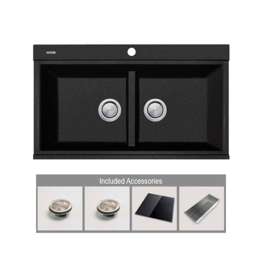Oliveri Santorini  Double Bowl Topmount Sink with Glass Top | ST-BL1566GT OF