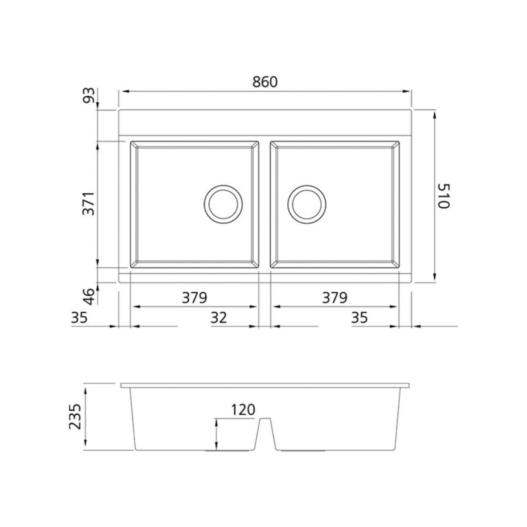Oliveri Santorini  Double Bowl Topmount Sink with Glass Top | ST-BL1566GT OF