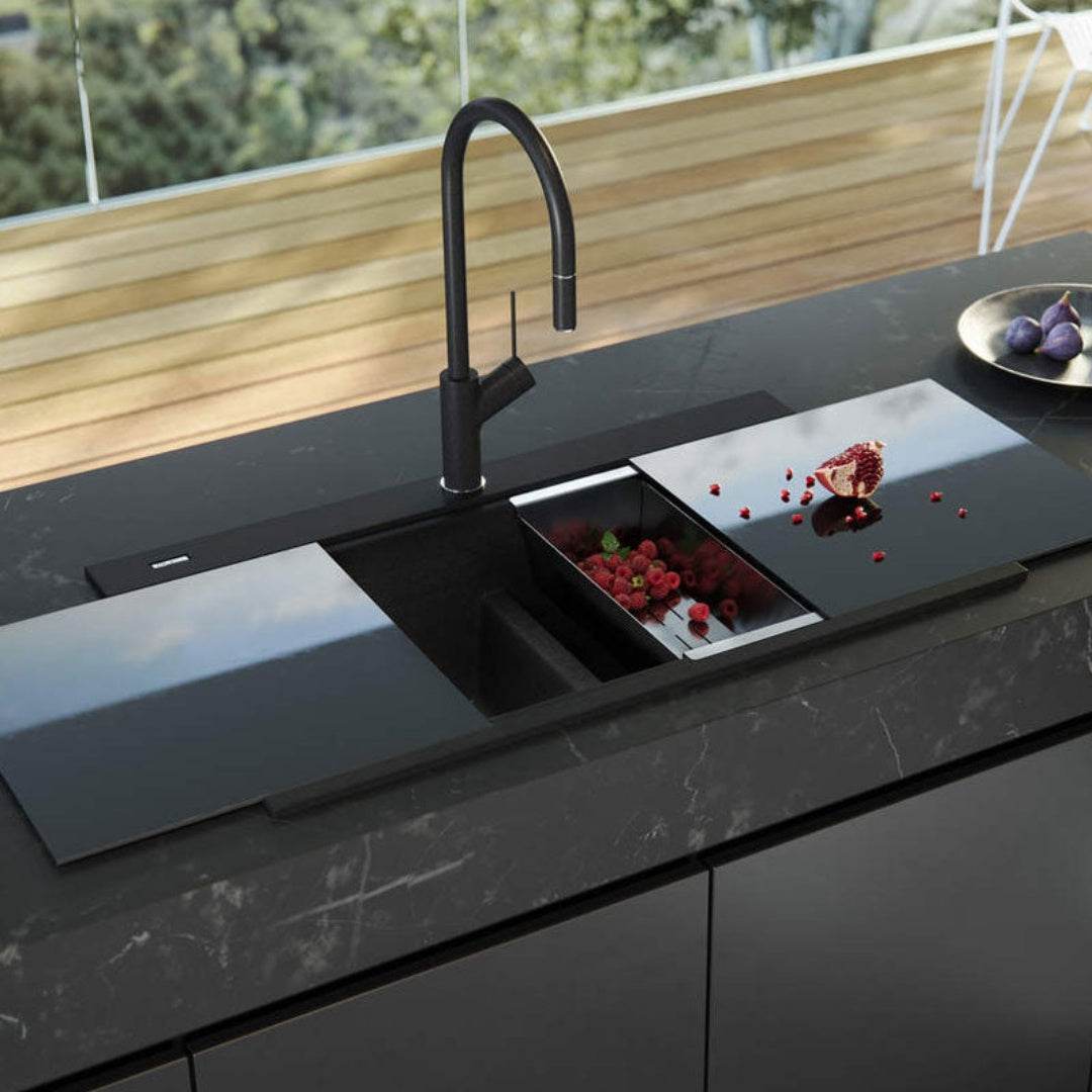 Oliveri Santorini  Double Bowl Topmount Sink with Glass Top | ST-BL1566GT OF