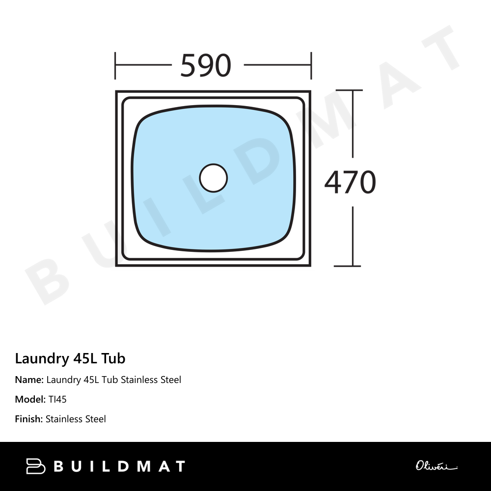 Oliveri Laundry 45L Tub Stainless Steel