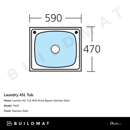 Oliveri Laundry 45L Tub With Rinse Bypass Stainless Steel