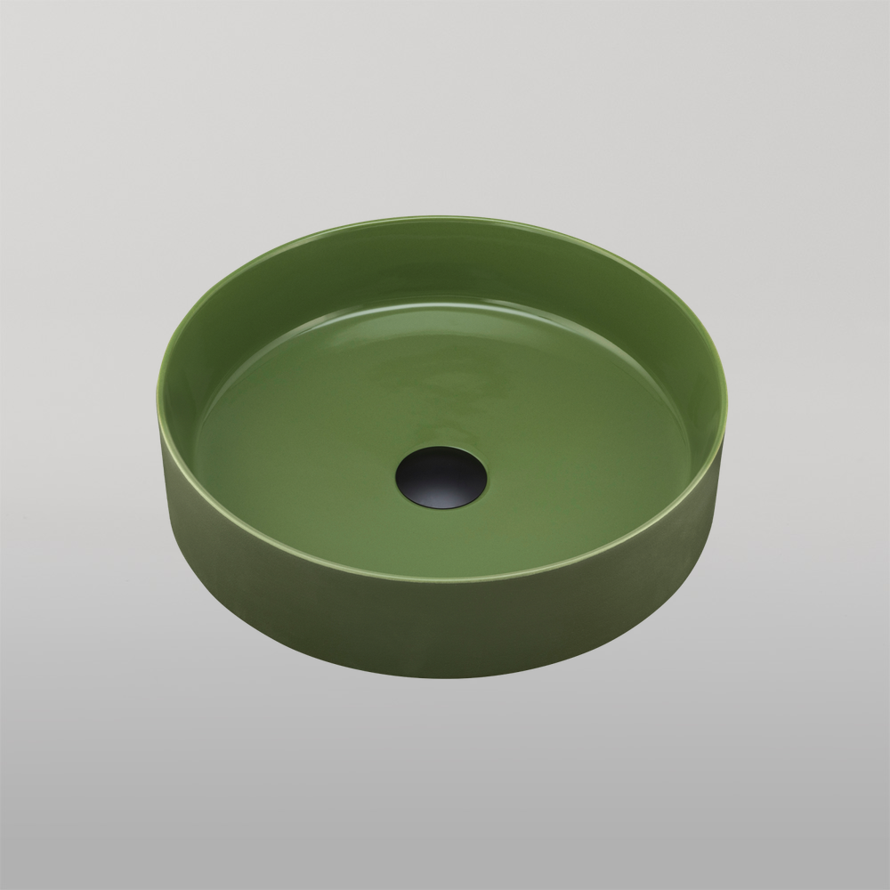 Oliveri Terzofoco Short Circular Counter Top Basin Olive Green
