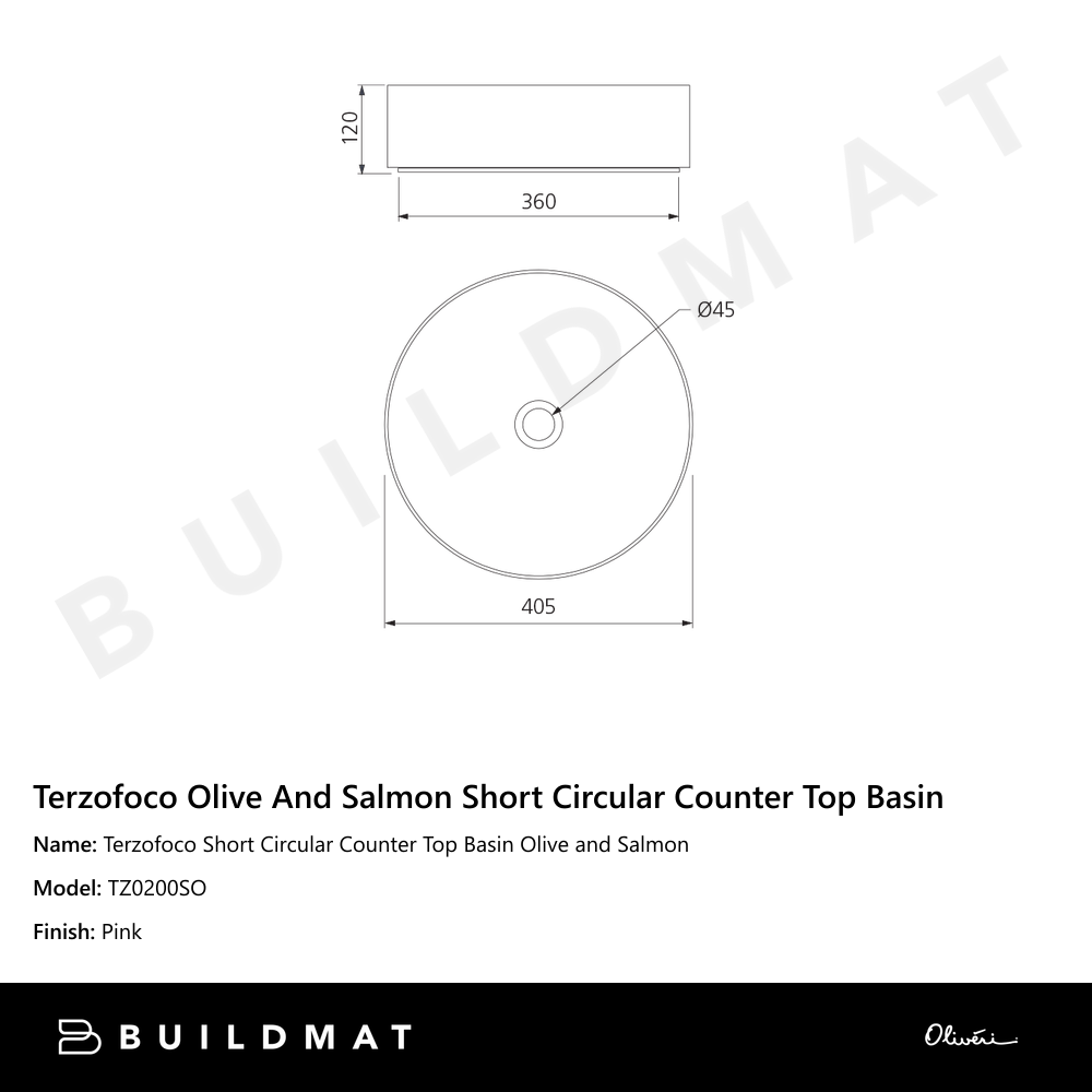 Oliveri Terzofoco Short Circular Counter Top Basin Olive and Salmon