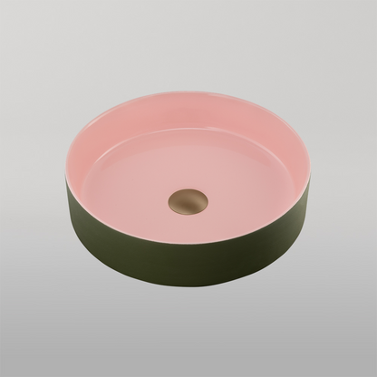 Oliveri Terzofoco Short Circular Counter Top Basin Olive and Salmon
