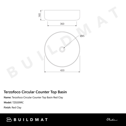 Oliveri Terzofoco Circular Counter Top Basin Red Clay