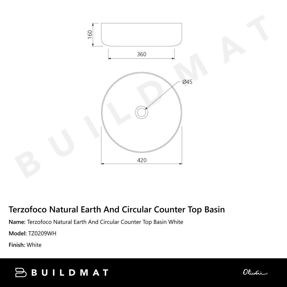 Oliveri Terzofoco Natural Earth And Circular Counter Top Basin White