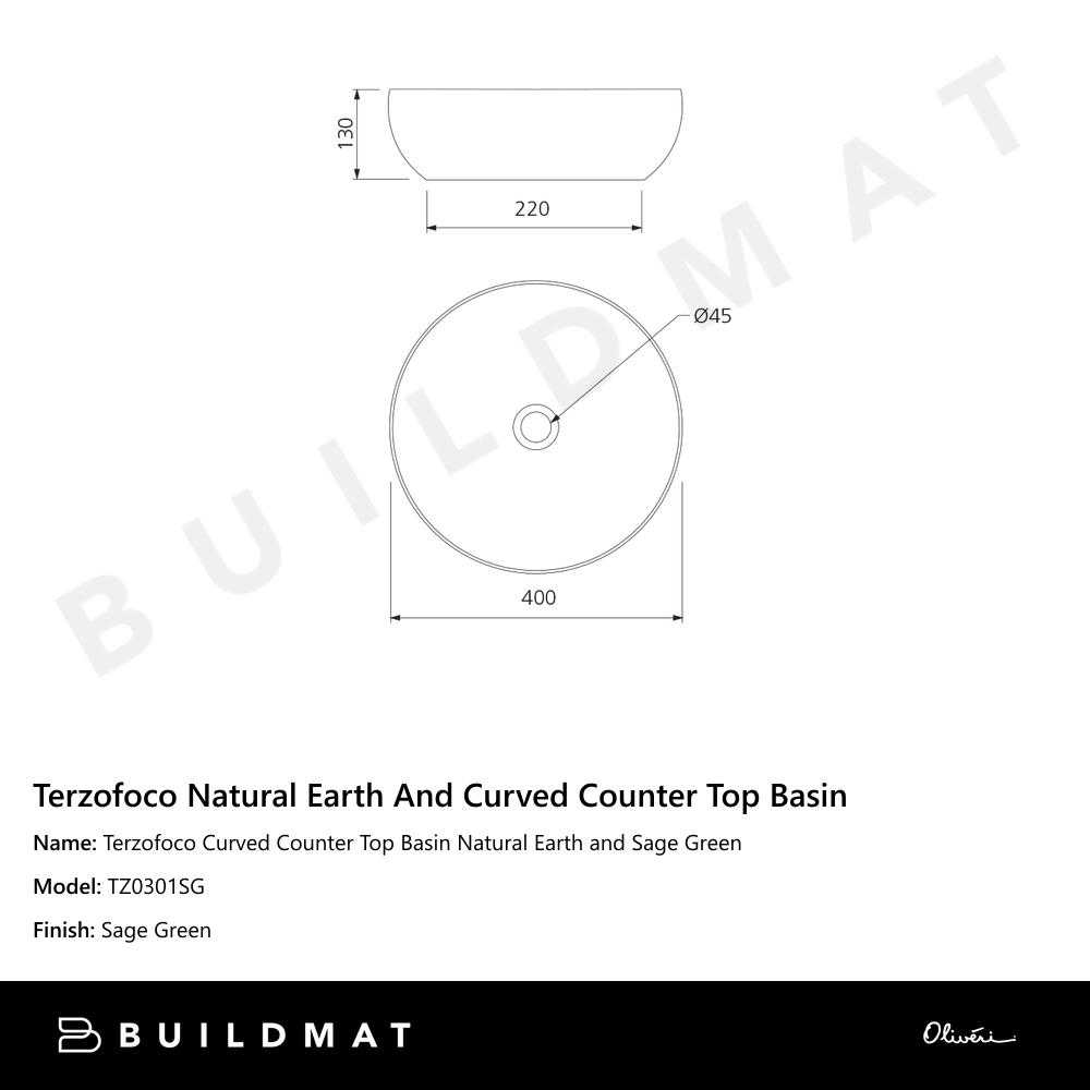 Oliveri Terzofoco Curved Counter Top Basin Natural Earth and Sage Green