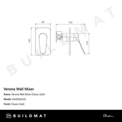 Oliveri Verona Wall Mixer (Trim Kit Only) Classic Gold