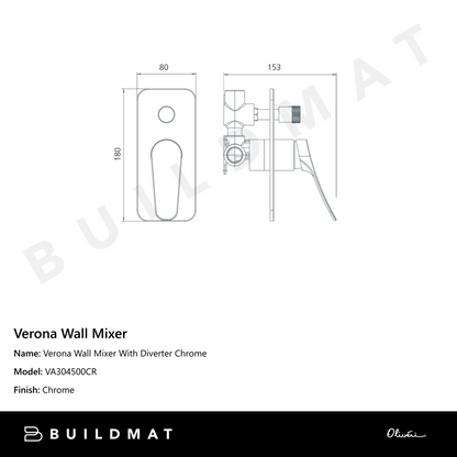 Oliveri Verona Wall Mixer With Diverter (Trim Kit Only) Chrome