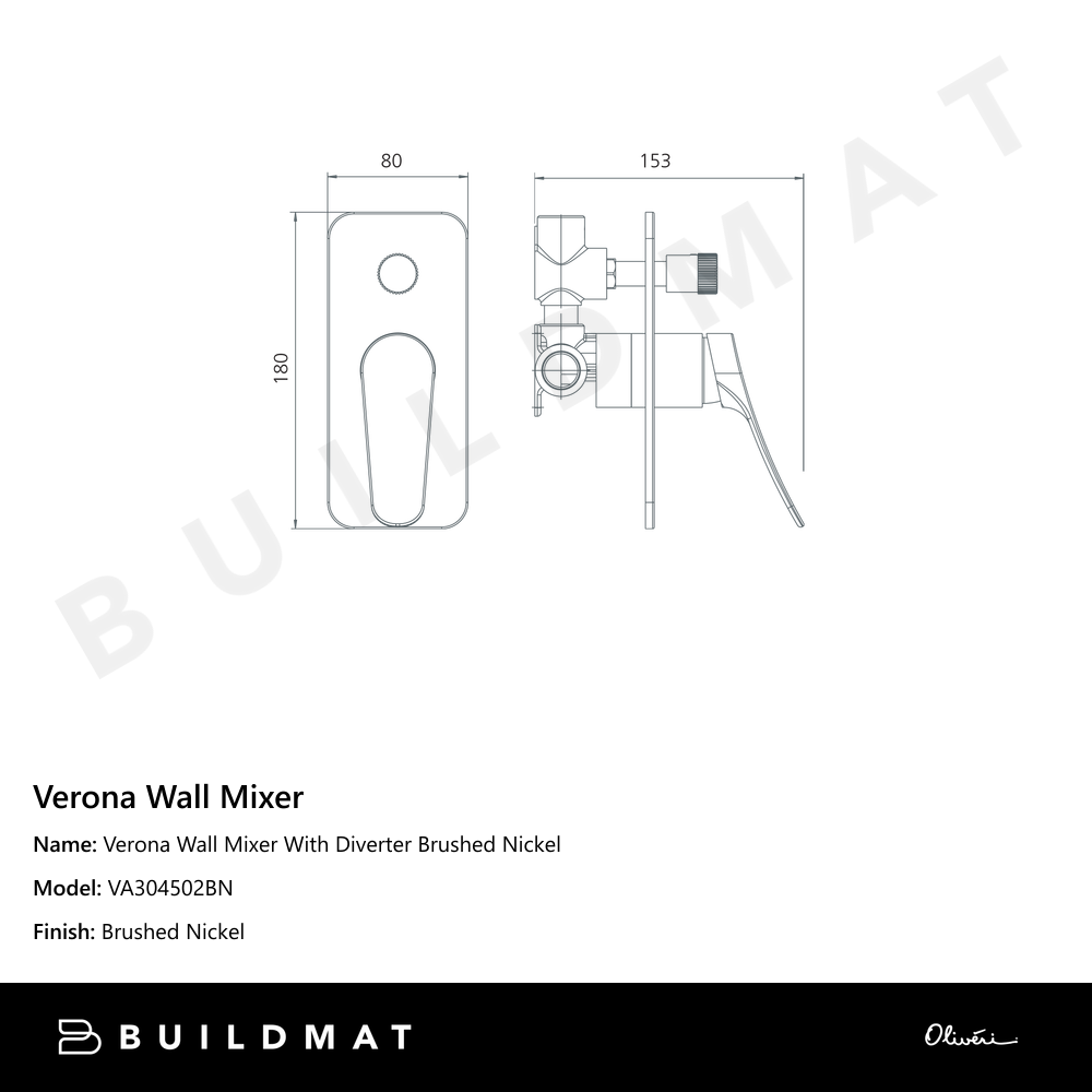 Oliveri Verona Wall Mixer With Diverter Brushed Nickel