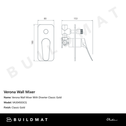 Oliveri Verona Wall Mixer With Diverter Classic Gold