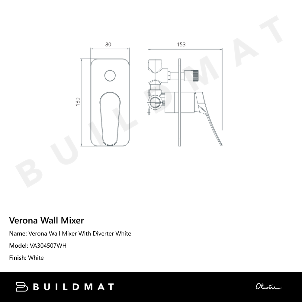 Oliveri Verona Wall Mixer With Diverter White
