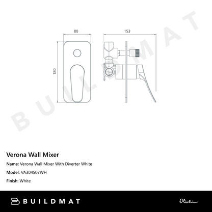 Oliveri Verona Wall Mixer With Diverter White