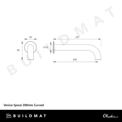 Oliveri Venice Spout 200mm Curved Gunmetal Lead Free