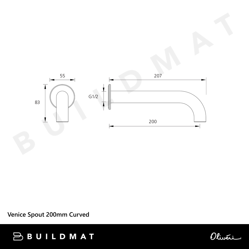Oliveri Venice Spout 200mm Curved Brushed Nickel Lead Free