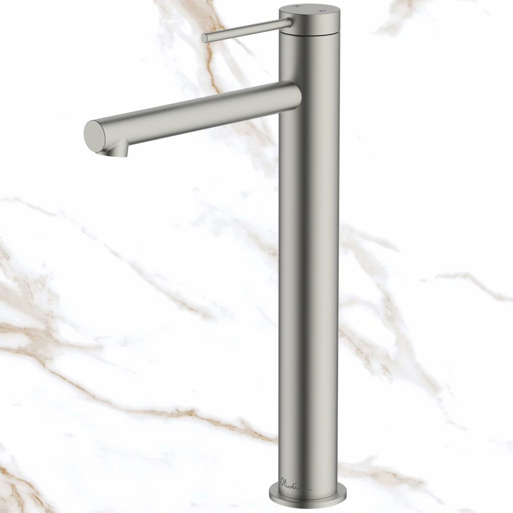 Oliveri Venice Straight Tower Basin Mixer Brushed Nickel Lead Free