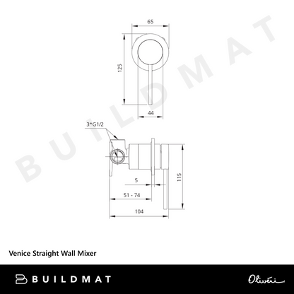 Oliveri Venice Straight Wall Mixer Complete Kit Brushed Nickel Lead Free