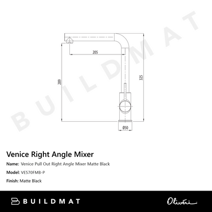 Oliveri Venice Pull Out Right Angle Mixer Matte Black