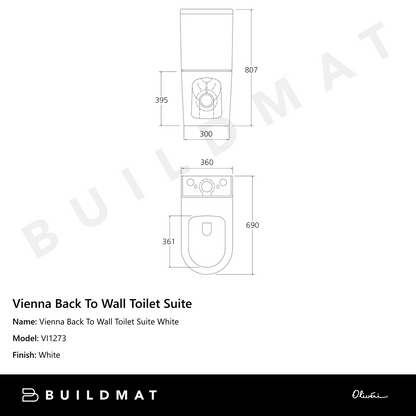 Oliveri Vienna Rimless Back To Wall Toilet Suite White