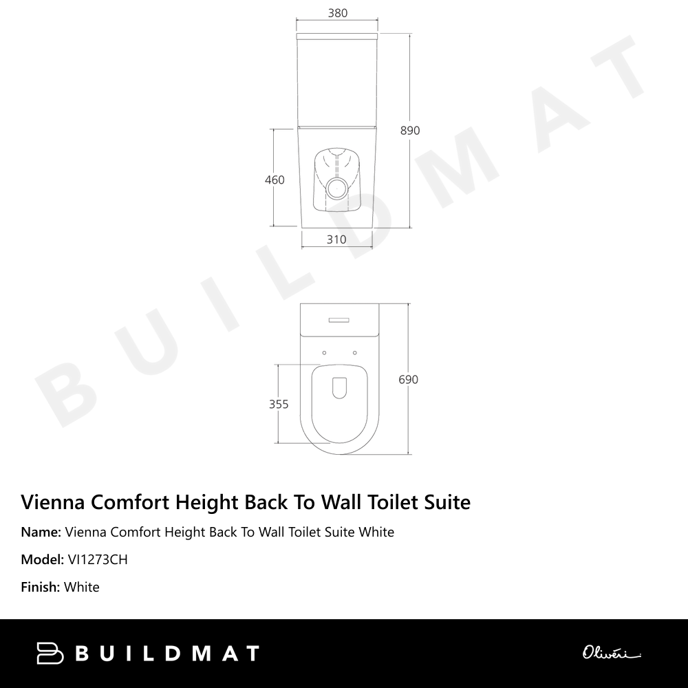 Oliveri Vienna Comfort Height Back To Wall Toilet Suite White