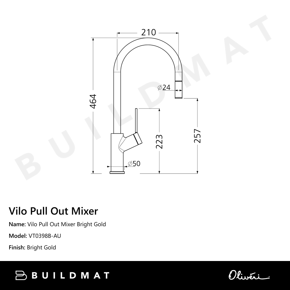 Oliveri Vilo Pull Out Mixer Bright Gold
