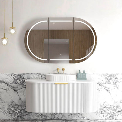Otti Bondi 1200mm Satin White Fluted Wall Hung Curve Vanity