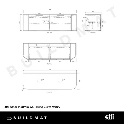 Otti Bondi 1500mm Black Oak Wall Hung Curve Vanity