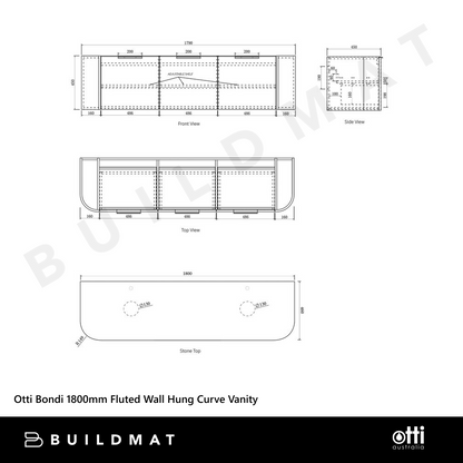 Otti Bondi 1800mm Natural Oak Wall Hung Curve Vanity
