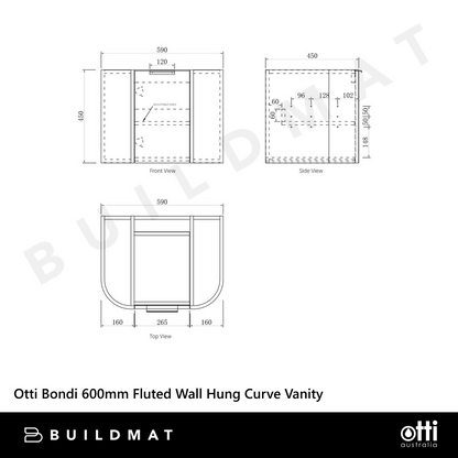 Otti Bondi 600mm Satin White Fluted Wall Hung Curve Vanity