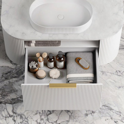 Otti Bondi 750mm Satin White Fluted Wall Hung Curve Vanity