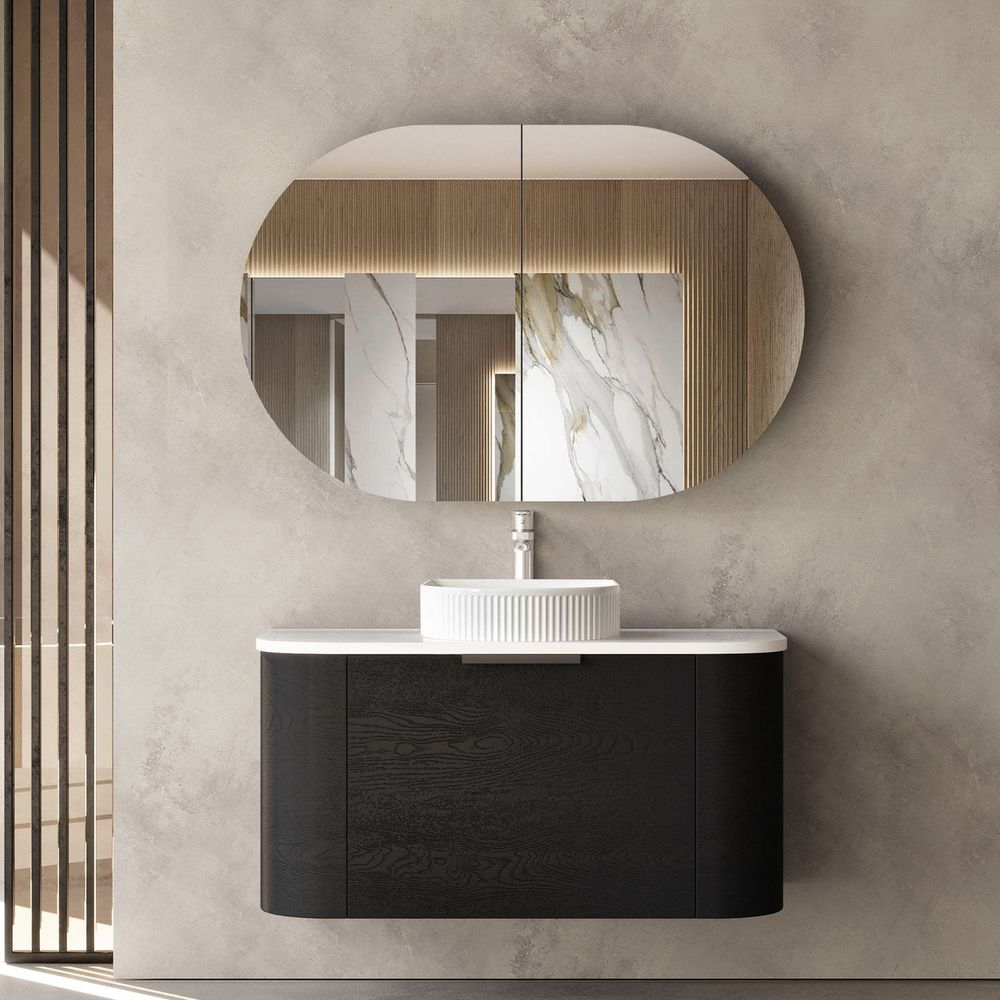 Otti Bondi 900mm Black Oak Wall Hung Curve Vanity
