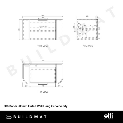 Otti Bondi 900mm Natural Oak Wall Hung Curve Vanity