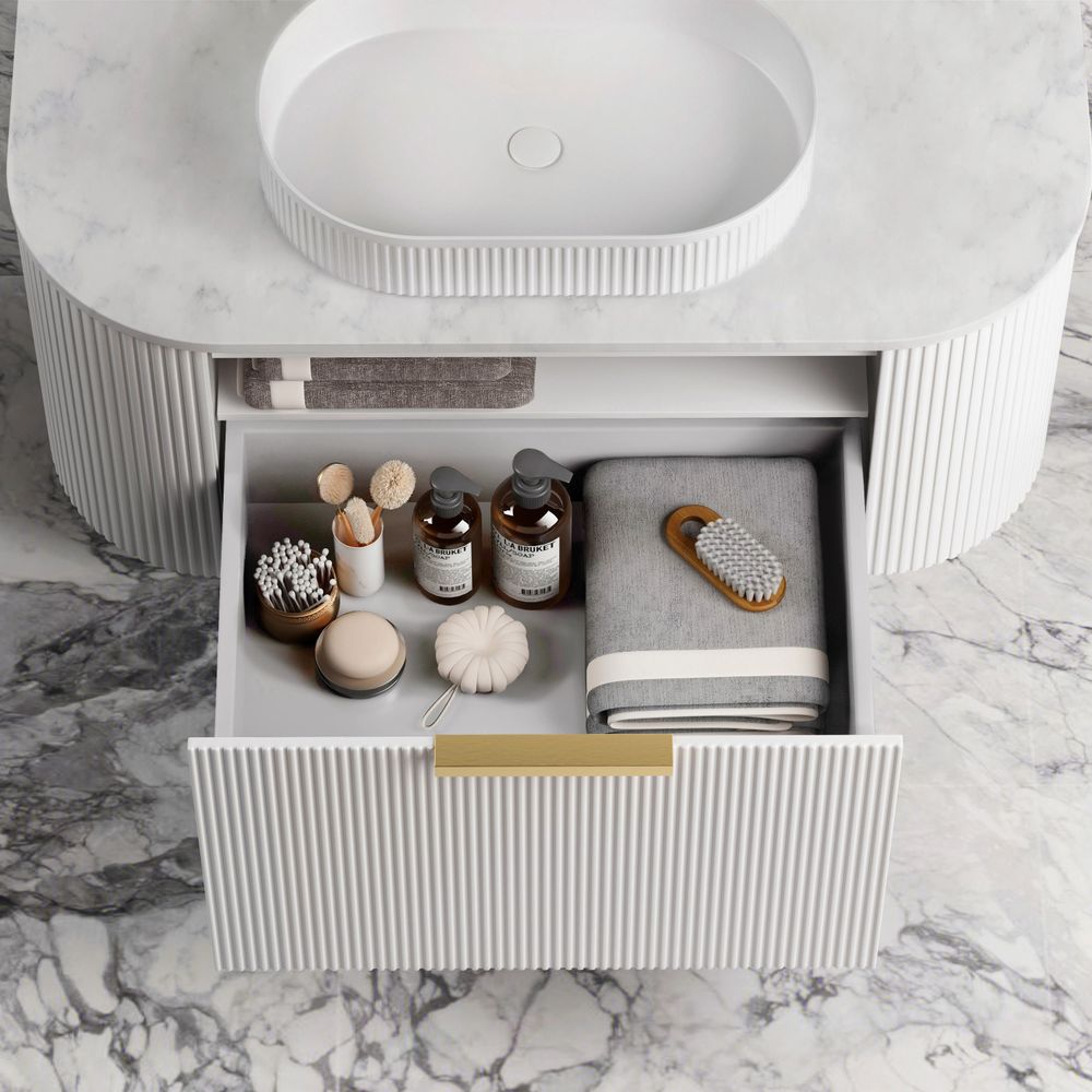 Otti Bondi 900mm Satin White Fluted Wall Hung Curve Vanity