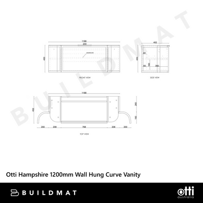 Otti Hampshire 1200mm Satin Black Wall Hung Curve Vanity