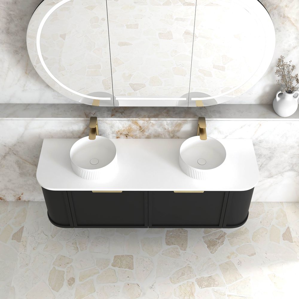 Otti Hampshire 1500mm Satin Black Wall Hung Double Bowl Curve Vanity