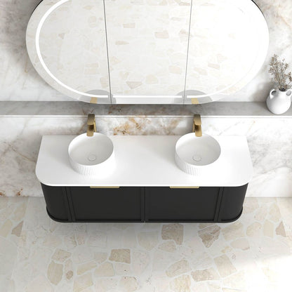 Otti Hampshire 1500mm Satin Black Wall Hung Double Bowl Curve Vanity