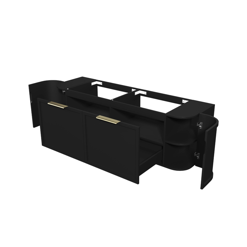 Otti Hampshire 1500mm Satin Black Wall Hung Double Bowl Curve Vanity