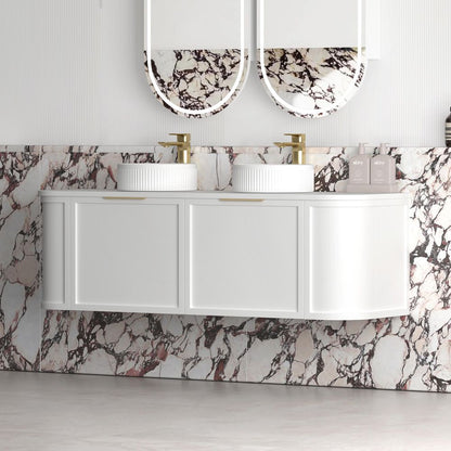 Otti Hampshire 1500mm Satin White Wall Hung Double Bowl Curve Vanity