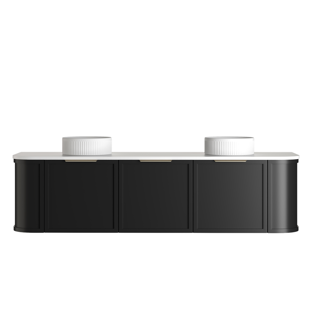 Otti Hampshire 1800mm Satin Black Wall Hung Double Bowl Curve Vanity
