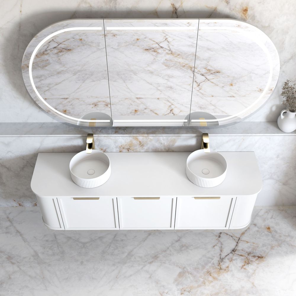Otti Hampshire 1800mm Satin White Wall Hung Double Bowl Curve Vanity