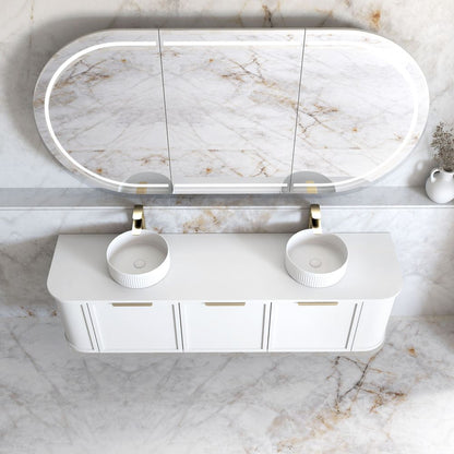 Otti Hampshire 1800mm Satin White Wall Hung Double Bowl Curve Vanity