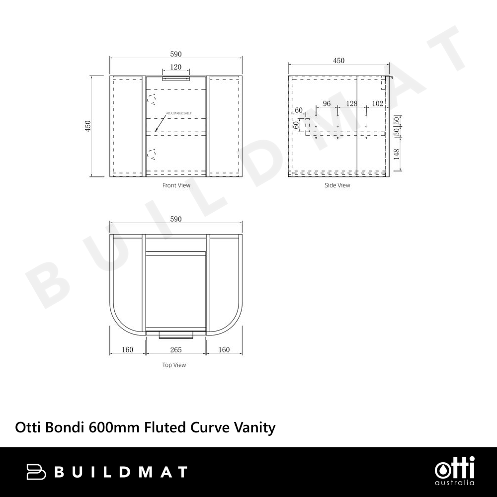 Otti Bondi 600mm Woodland Oak Fluted Curve Vanity