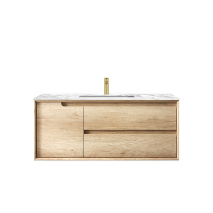 Otti Byron 1200mm Natural Oak Wall Hung Vanity with Natural Carrara Marble Top and Undermount Basin