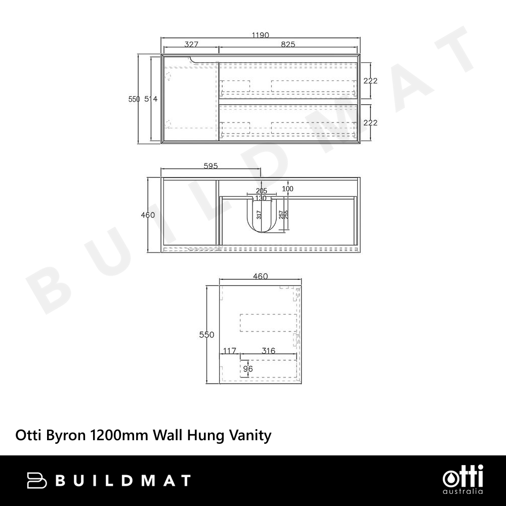 Otti Byron 1200mm Sable Walnut Wall Hung Vanity with Undermount Natural Carrara Marble Top