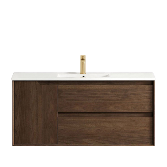 Otti Byron 1200mm Sable Walnut Wall Hung Vanity with Undermount Natural Carrara Marble Top