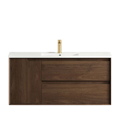 Otti Byron 1200mm Sable Walnut Wall Hung Vanity with Undermount Natural Carrara Marble Top