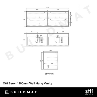 Otti Byron 1500mm Black Oak Wall Hung Vanity