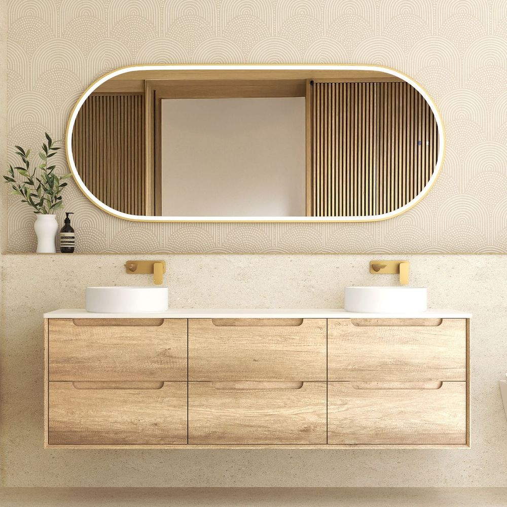 Otti Byron 1800mm Natural Oak Wall Hung Vanity with Undermount Natural Carrara Marble Top